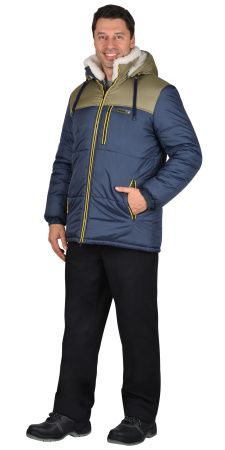 Куртка "ДРАЙВ" зимняя мужская, синяя с оливковым, подкладка иск. мех (ЧЗ)