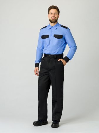 Рубашка охранника с длинным рукавом мужская, ярко-голубой с черным
