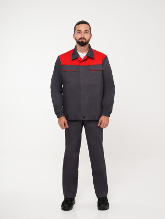 Костюм рабочий мужской №112 (куртка, полукомбинезон) тёмно-серый с красным