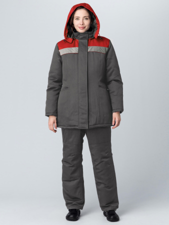 Куртка зимняя женская Вьюга СОП (тк.Смесовая,210), т.серый/красный (ЧЗ)