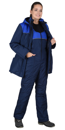Костюм "Снежана" женский: куртка дл., полукомбинезон синий с васильковым