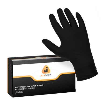 JSN8 Нитриловые перчатки черные одноразовые, длина 240мм,толщина 0,12мм, (уп. 100шт) Jeta Safety