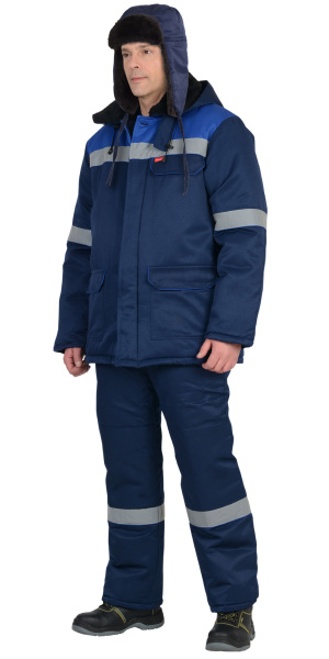 Шапка-ушанка "ЛЮКС" синяя (тк. смесовая)