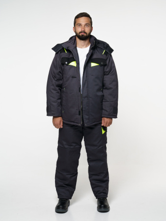 Костюм "ХОВАРД": зим. куртка дл.,брюки т.-серый с черным и лимон. отд. (ЧЗ)