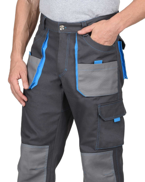 Брюки "Двин" т.серые со средне серым и голубой отделкой Брюки "Двин" т.серые со средне серым и голубой отделкой