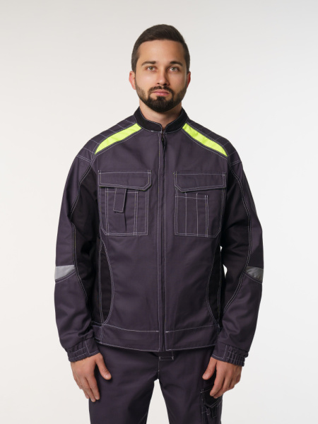 Куртка рабочая мужская №116 серый, черный, лимонный