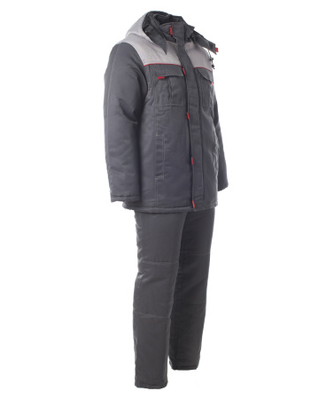 Костюм "Фаворит" зимний: куртка дл., брюки тёмно-серый с серым и красным тк. CROWN-230 Эталон (ЧЗ)