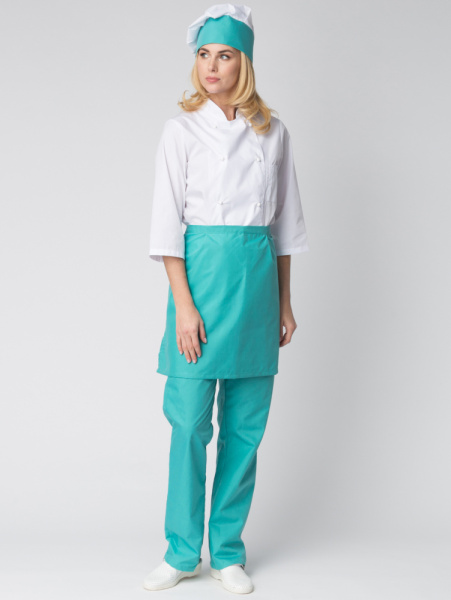 Костюм женский повара Шеф (тк.ТиСи), белый/бирюзовый (ЧЗ)