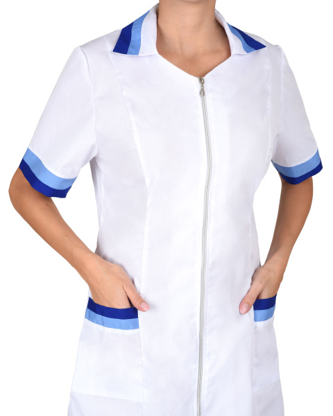 Халат "Мила" женский белый с голубым и васильковым (ЧЗ) Халат "Мила" женский белый с голубым и васильковым (ЧЗ)