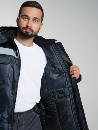 Куртка мужская зимняя Кур704 ткань Оксфорд, цвет темно-серый с черным