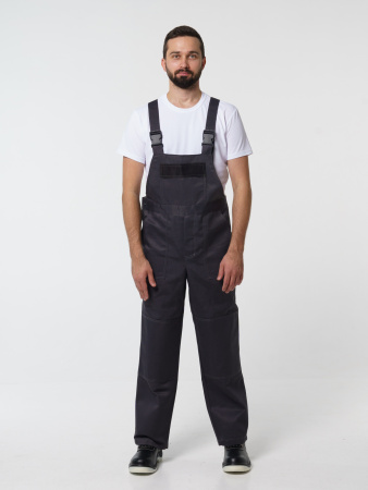 Костюм рабочий мужской №102 (куртка, полукомбинезон) тёмно-серый, черным с лимонным кантом