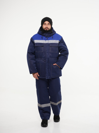 Костюм мужской зимний Кос706 (куртка, брюки) ткань смесовая, цвет темно-синий с васильковым