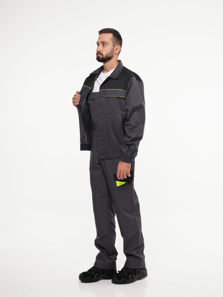 Куртка рабочая мужская №110 темно-серая с черной и лимонной отделкой (ЧЗ) Куртка рабочая мужская №110 темно-серая с черной и лимонной отделкой (ЧЗ)