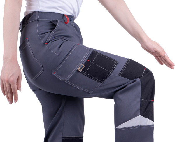 Брюки женские ТУРБО SAFETY от механических воздействий и ОПЗ, серый/чёрный/красный