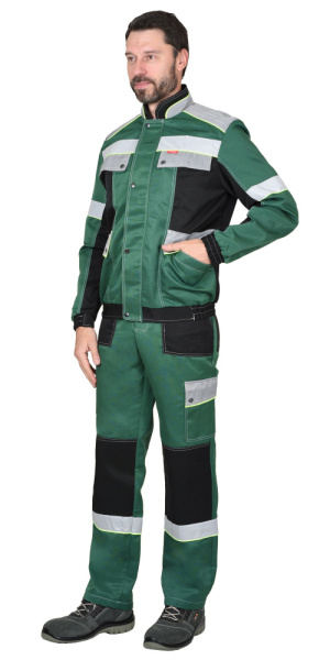 Костюм "Полином":муж., кур. кор., п/к. зеленый с черным и св.сер и СОП 50мм.  (ЧЗ) Костюм "Полином":муж., кур. кор., п/к. зеленый с черным и св.сер и СОП 50мм.  (ЧЗ)