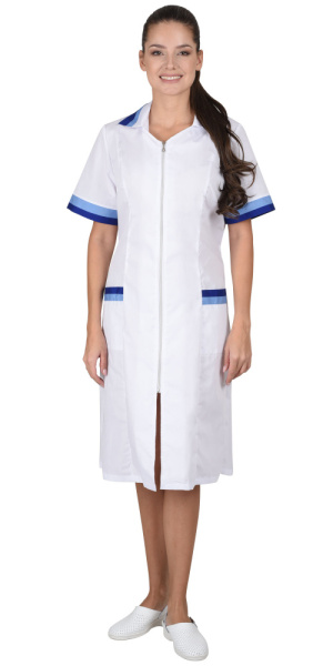 Халат "Мила" женский белый с голубым и васильковым (ЧЗ) Халат "Мила" женский белый с голубым и васильковым (ЧЗ)