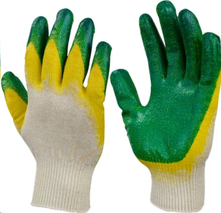 Перчатки х/б с латексом, 2-й облив (Зеленые) (уп.300 пар)