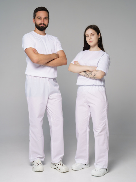 Брюки рабочие универсальная №105 белые, ткань Бязь