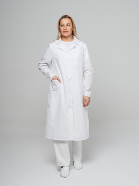 Халат рабочий женский №203 отбеленный, ткань ТИСИ Халат рабочий женский №203 отбеленный, ткань ТИСИ