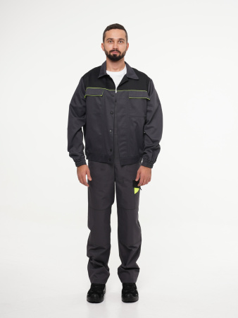 Куртка рабочая мужская №110 темно-серая с черной и лимонной отделкой
