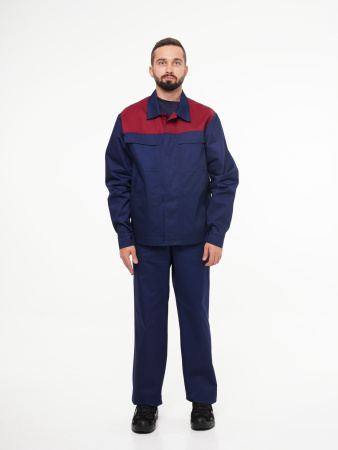 Костюм рабочий мужской №111 (куртка, брюки) тёмно-синий с бордовым без СОП