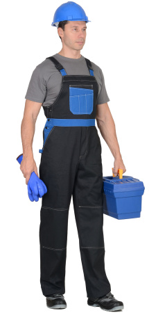 Полукомбинезон "Гранд" чёрный с васильковым (100% узбекская саржа) (ЧЗ)