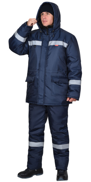 Куртка СИРИУС-БРИГАДИР зимняя, синяя с СОП, мех. ворот, капюшон (утеплитель 600 гр) тк. Оксфорд (ЧЗ)