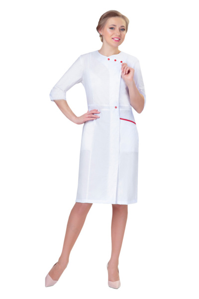 Халат женский №278 (тк.ТиСи) DoctorBIG, белый/красный (0/24) (ЧЗ)
