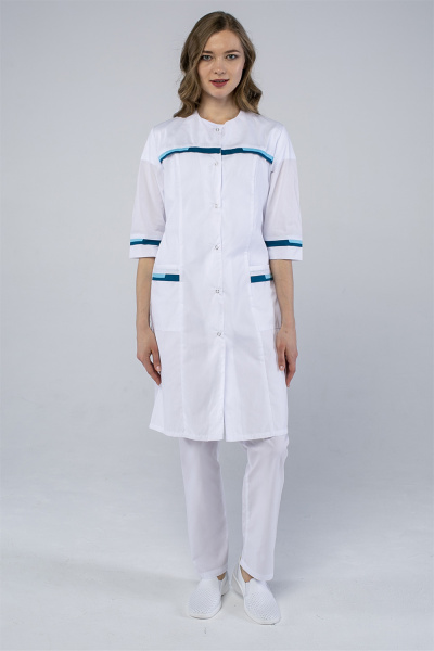 Халат женский Лотос (тк.ТиСи), белый/голубой (ЧЗ) Халат женский Лотос (тк.ТиСи), белый/голубой (ЧЗ)