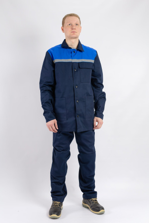Костюм рабочий мужской №100 (куртка, брюки) тёмно-синий с васильковым СОП 25 мм