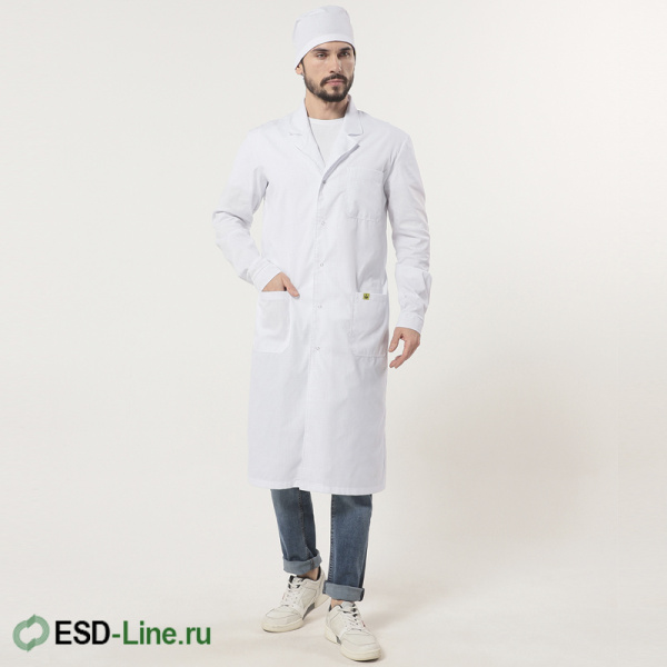 Халат антистатический EZ-M130–К мужской, белый Халат антистатический EZ-M130–К мужской, белый