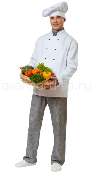 Комплект шеф-повара Гурман (брюки, куртка-китель ,косынка, колпак)(ткань смесовая пл.210г)