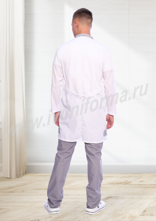 Халат медицинский мужской "Флойд" белый с серым