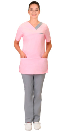 Костюм "КЭТРИН" женский: блуза, брюки, розовый с серым