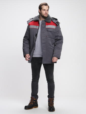 Куртка зимняя Бригада NEW (тк.Смесовая,210), т.серый/красный (ЧЗ)
