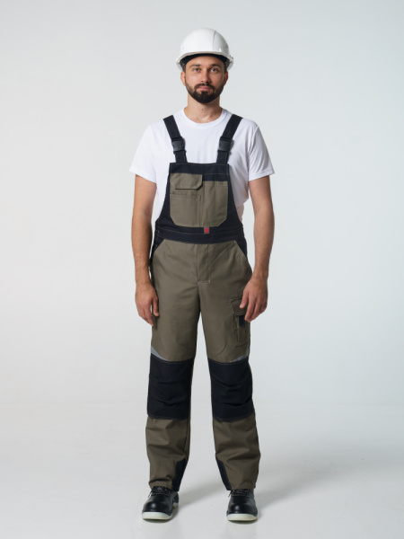 Полукомбинезон рабочий мужской №116 хаки, черный, СОП, ткань Канвас
