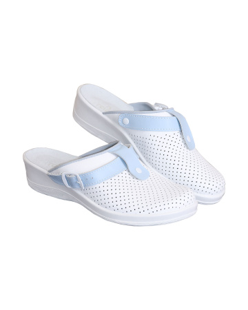 Сабо женские белые с голубым арт. 69630108/06 ЛЕРА нат. кожа, натур. стелька Молдшуз