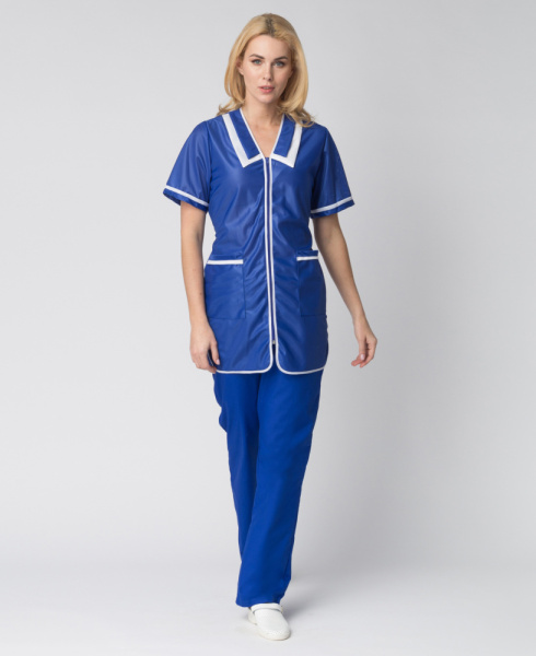 Халат женский на молнии короткий рукав (тк.Нейлон), васильковый (ЧЗ)