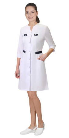 Халат "БРАЙТЛИ" женский белый с синим, тк.Твил стрейч (ЧЗ) Халат "БРАЙТЛИ" женский белый с синим, тк.Твил стрейч (ЧЗ)