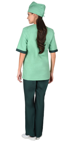 Костюм "СОФИЯ" женский: куртка, брюки, колпак светлая мята с тёмно-зелёным Костюм "СОФИЯ" женский: куртка, брюки, колпак светлая мята с тёмно-зелёным