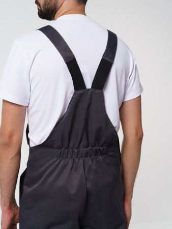 Костюм рабочий мужской №102 (куртка, полукомбинезон) тёмно-серый, черным с лимонным кантом