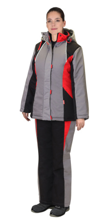 Костюм "Сибирячка" женский зим: куртка, п/к серый с черн и красным