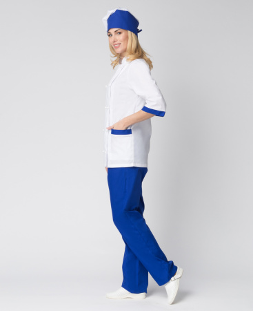 Костюм женский повара Гастроном (тк.ТиСи), белый/васильковый (ЧЗ)