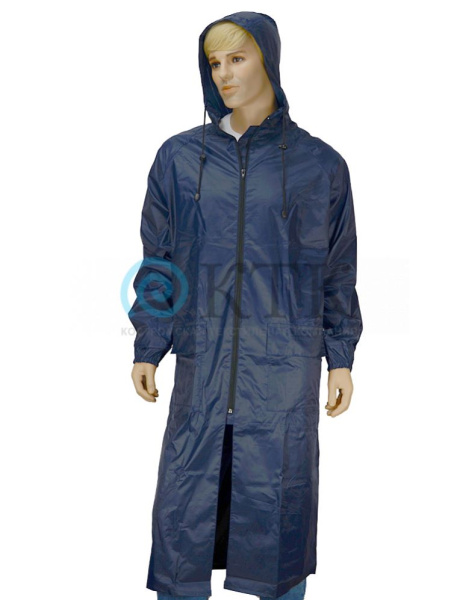 Плащ влагозащитный "Стандарт" таффета ПВХ застежка молния с накладными карманами и клапаном, синий Плащ влагозащитный "Стандарт" таффета ПВХ застежка молния с накладными карманами и клапаном, синий