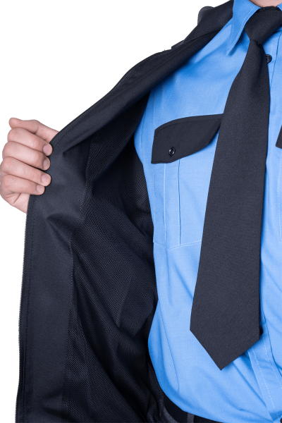 Костюм "Охрана" черный, куртка/брюки, смесовая хлопкополиэфирная, пл. 210 г/м² КОС 401 (ЧЗ)