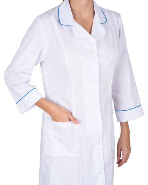 Халат "Ника" женский белый с бирюзовым (ЧЗ) Халат "Ника" женский белый с бирюзовым (ЧЗ)