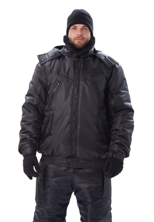 Куртка мужская на поясе "Охрана" зимняя черная (с капюшоном) КУР617-280 URSUS