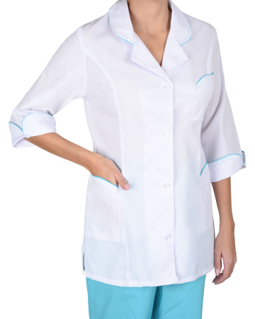 Костюм "Жасмин" женский: куртка, брюки, колпак белый со светло-бирюзовым (ЧЗ)