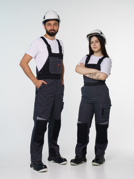 Полукомбинезон рабочий мужской №116 серый с черный, СОП, ткань Rodos