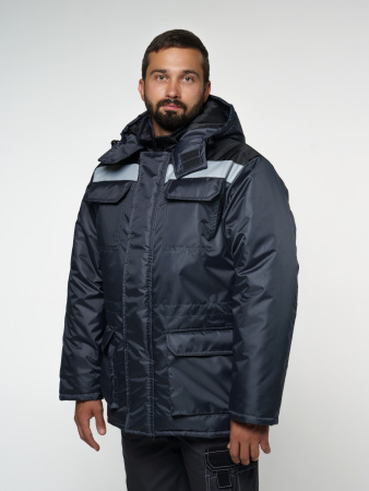 Куртка мужская зимняя Кур704 ткань Оксфорд, цвет темно-серый с черным